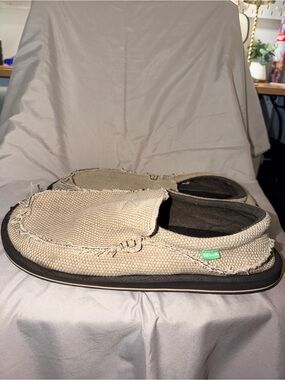 Sanuk Men's Beige Canvas Slip-On Shoes Size 12